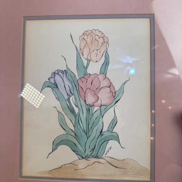 Judy Labrum Handpainted Watercolor Tulip Artwork Framed Limited Edition Matte Fr - Picture 4 of 6